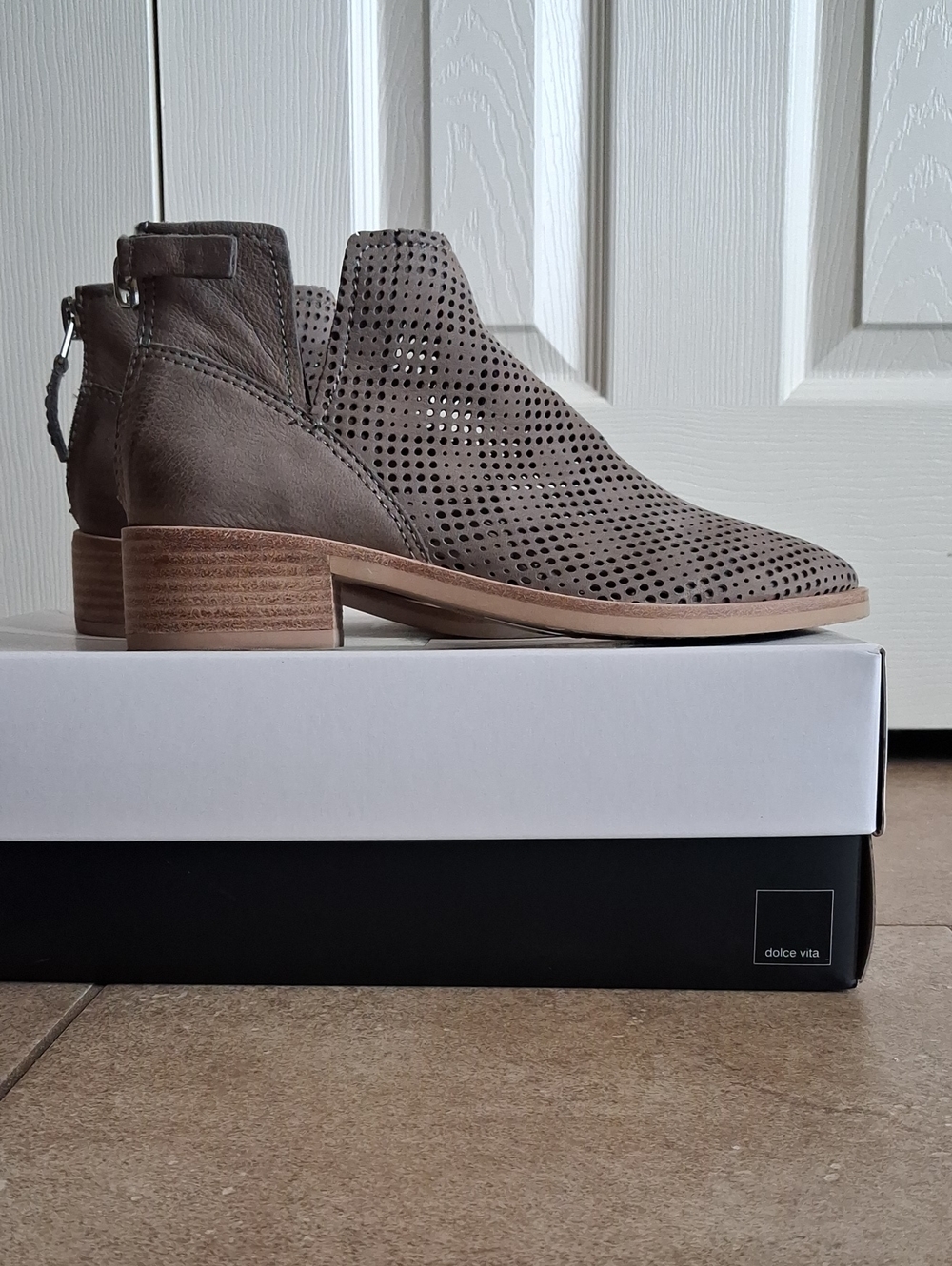 Dolce Vita Taupe Perforated Ankle Booties